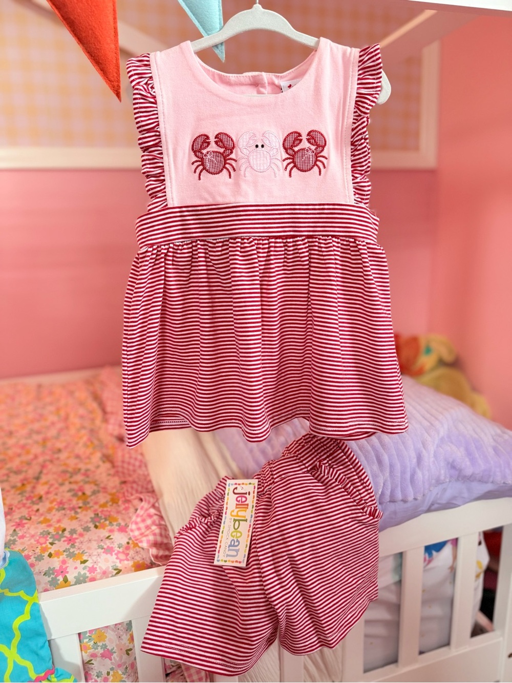 Jellybean Pink Striped Crab Girls Matching Set